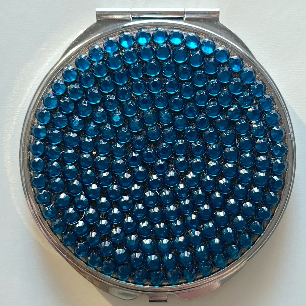 Blue Rhinestone Compact Double-Sided Mirror